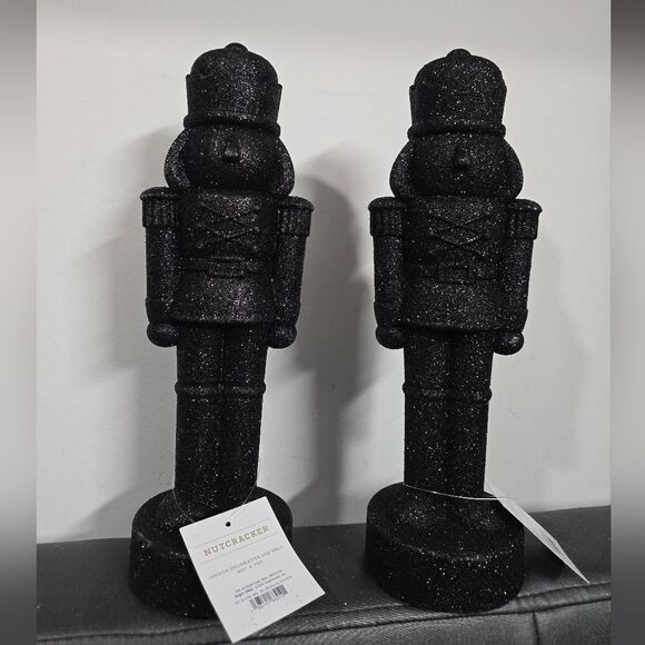 Set of 2 Black Glittered Christmas Decorative Nutcrackers, 11.5 in H, New - Picture 1 of 7